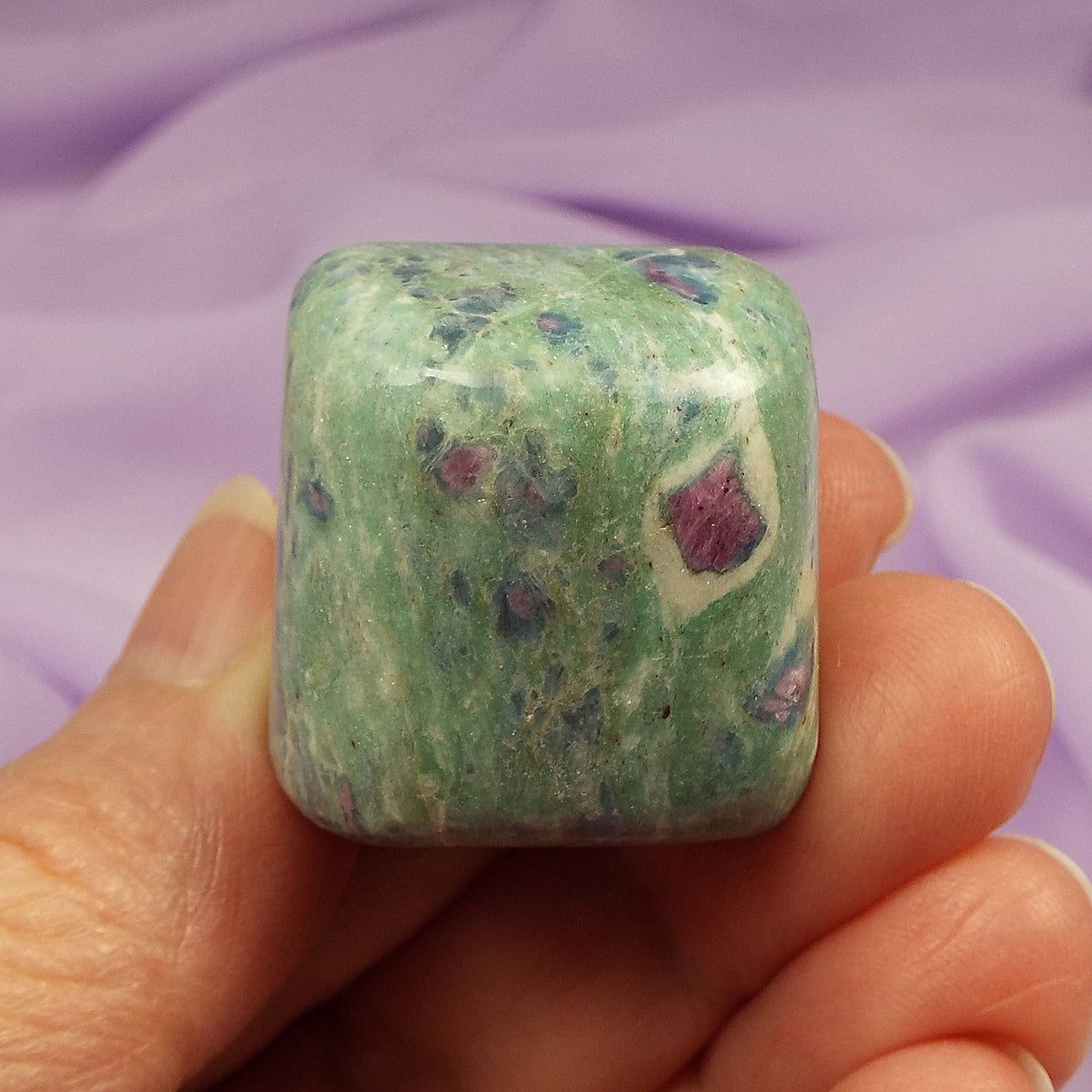 Green (Base) Ruby Fuchsite Thumb Stone, For Making Jewellery at best price in Jaipur Green (Base) Ruby Fuchsite Thumb Stone, For Making Jewellery at best price in Jaipur