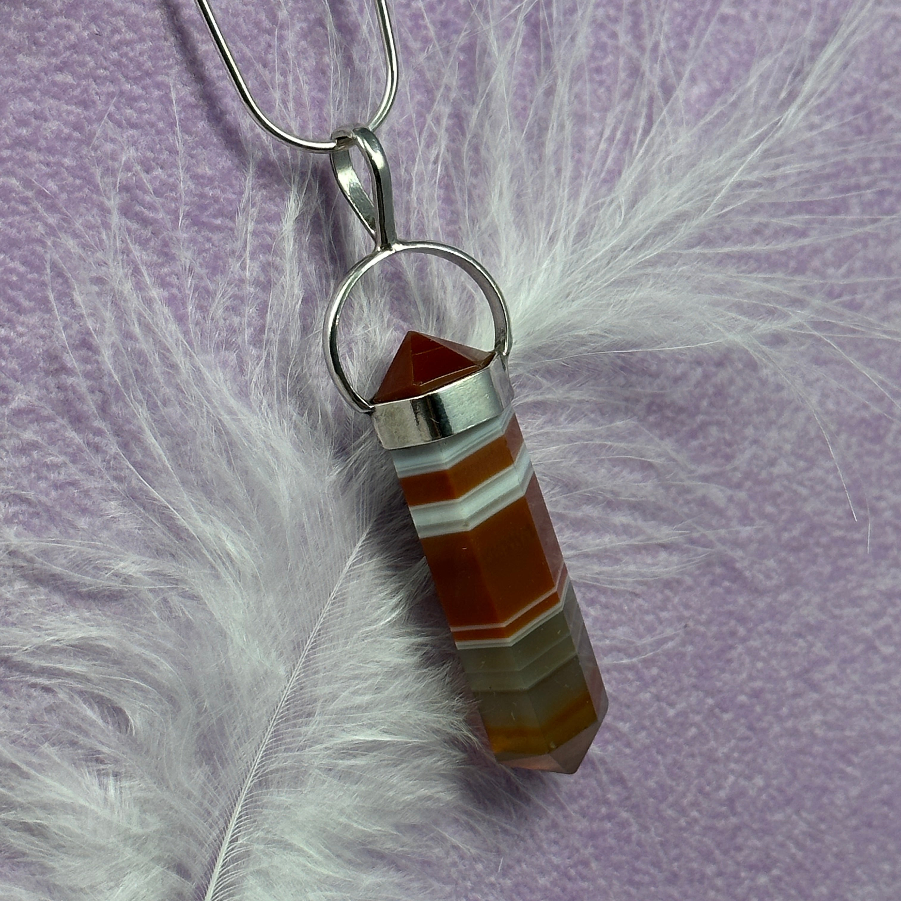 925 Silver Banded Agate crystal pendant 7.2g SN5648