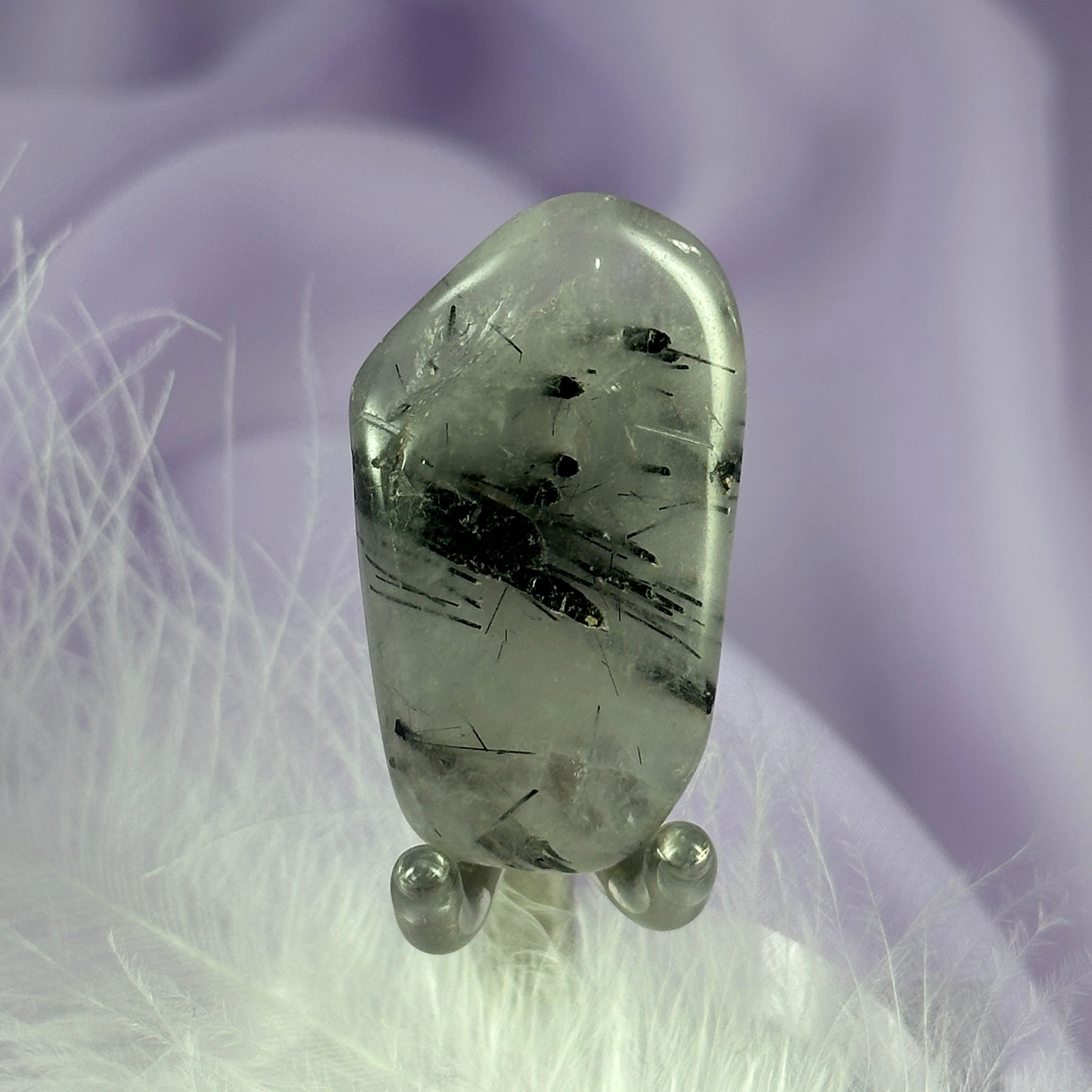 Black Tourmaline in Quartz, Tourmalinated Quartz tumble stone 19.2g SN50696