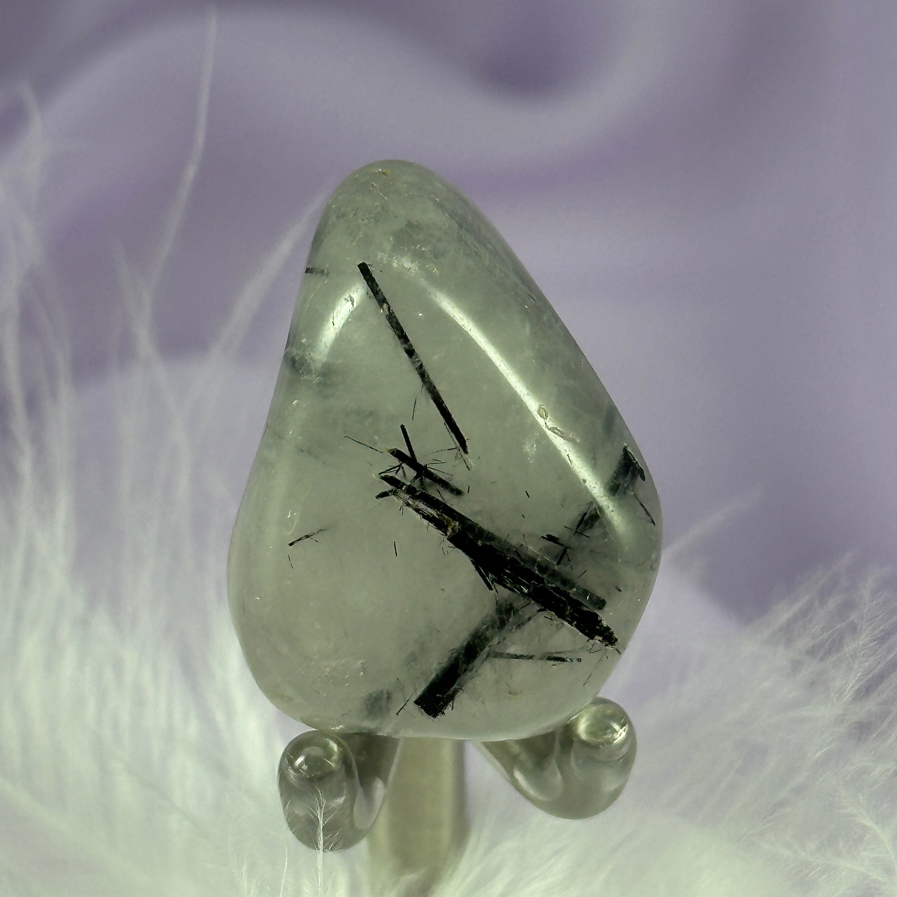 Black Tourmaline in Quartz, Tourmalinated Quartz tumble stone 17.3g SN50699