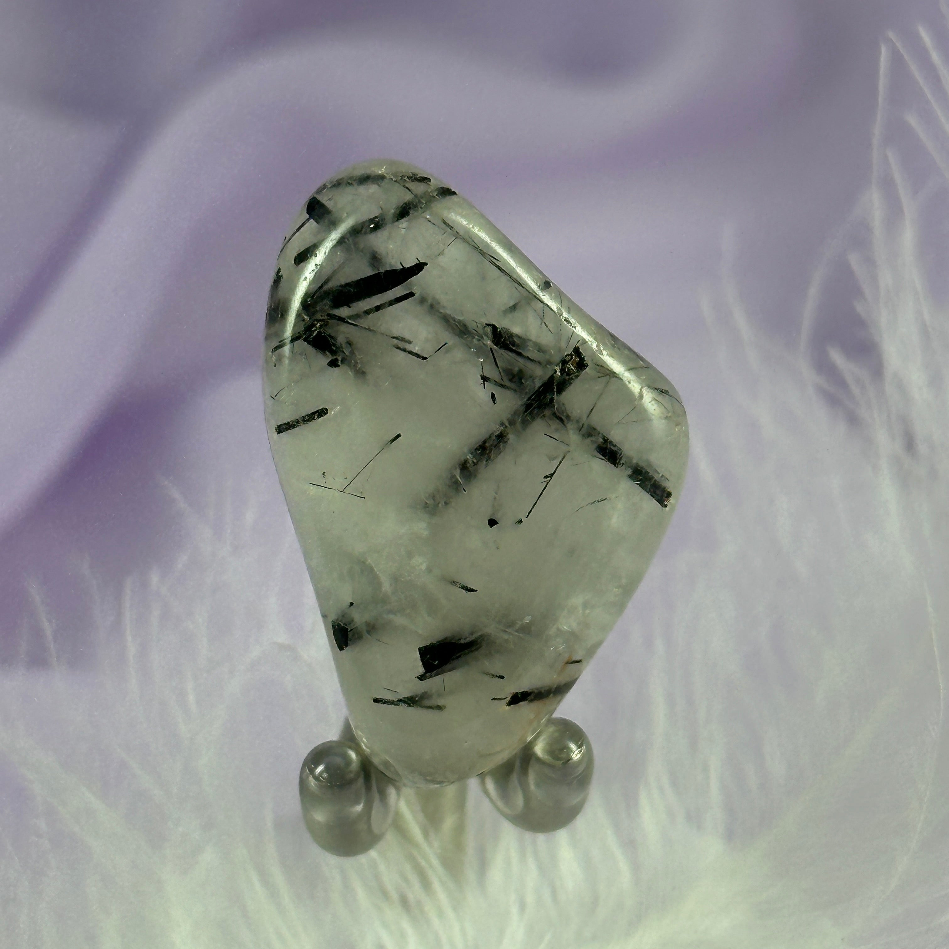 Black Tourmaline in Quartz, Tourmalinated Quartz tumble stone 17.2g SN50701