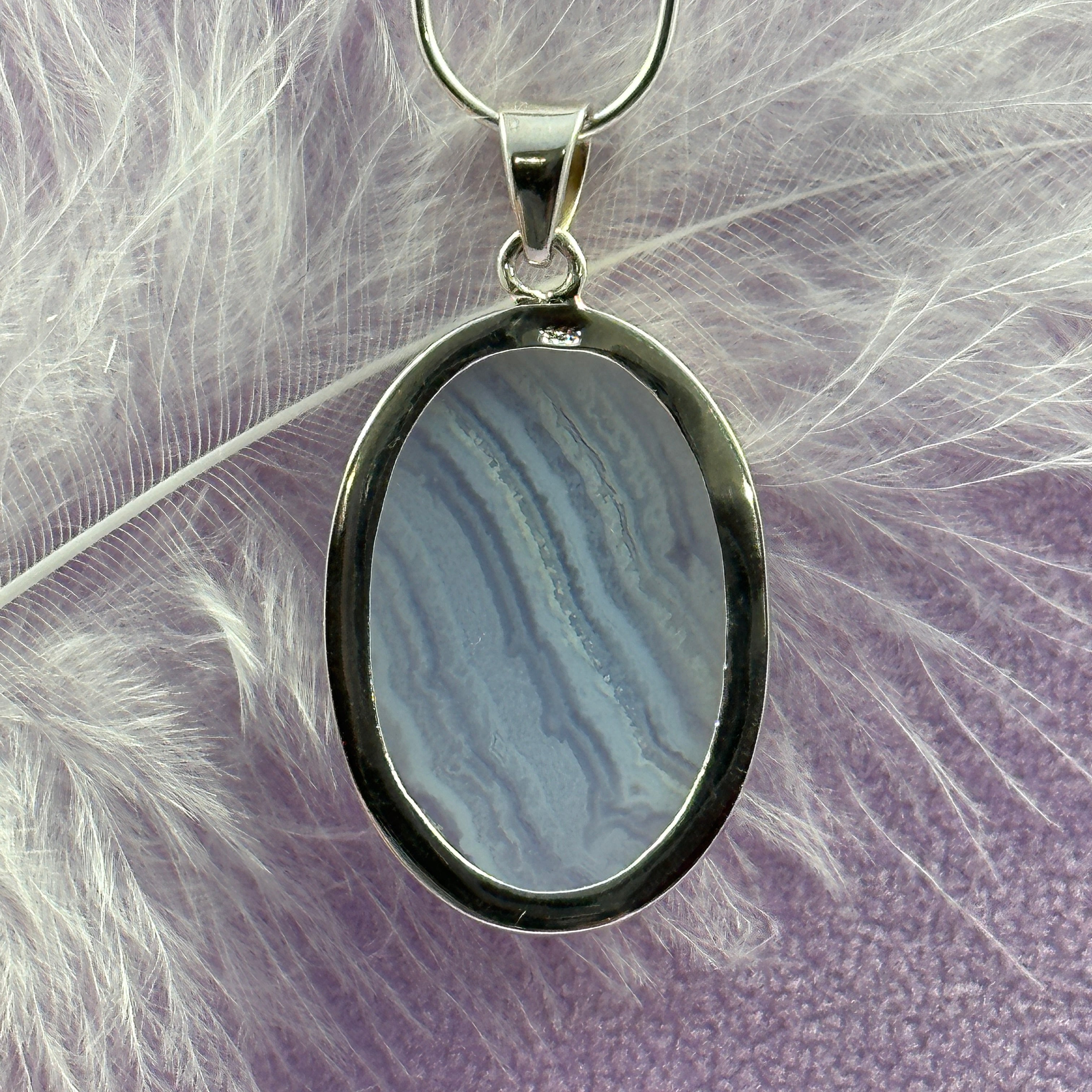925 Silver Blue Lace Agate crystal pendant 6.4g SN52987