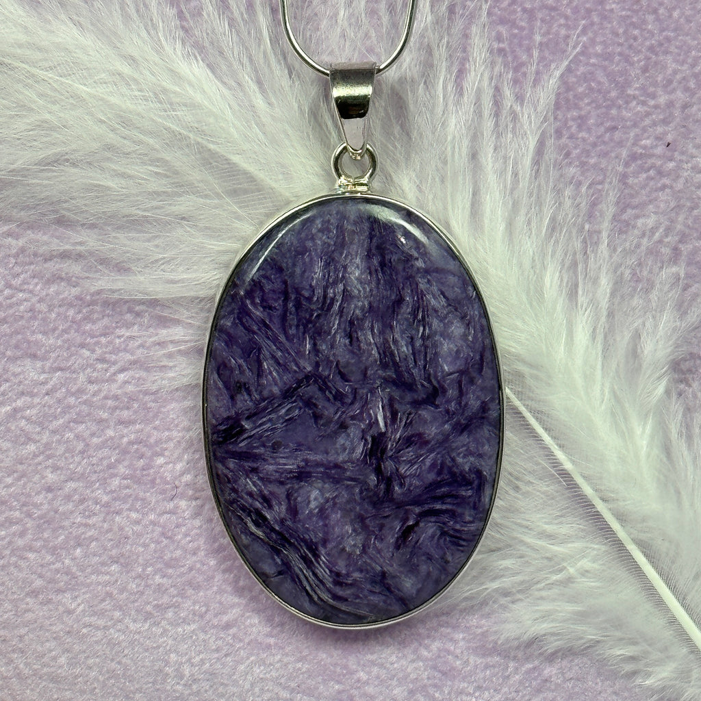 Large 925 Silver Charoite crystal pendant 14.8g SN52872