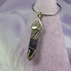 925 Silver Chevron Amethyst crystal double terminated point pendant 4.2g SN52995