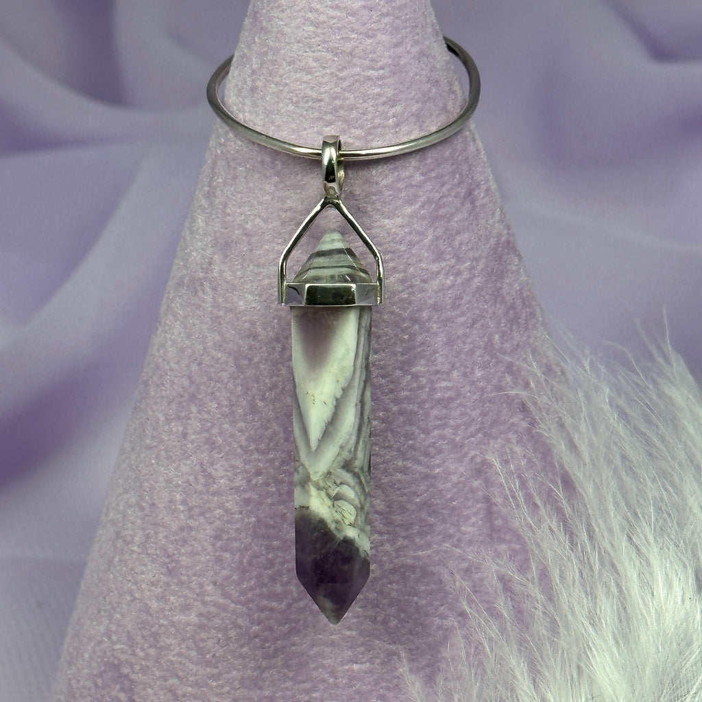925 Silver Chevron Amethyst crystal  double terminated point pendant 4.1g SN52996