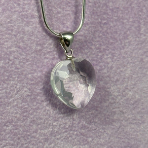 925 Silver Clear Quartz crystal faceted heart pendant 2.4g SN21855