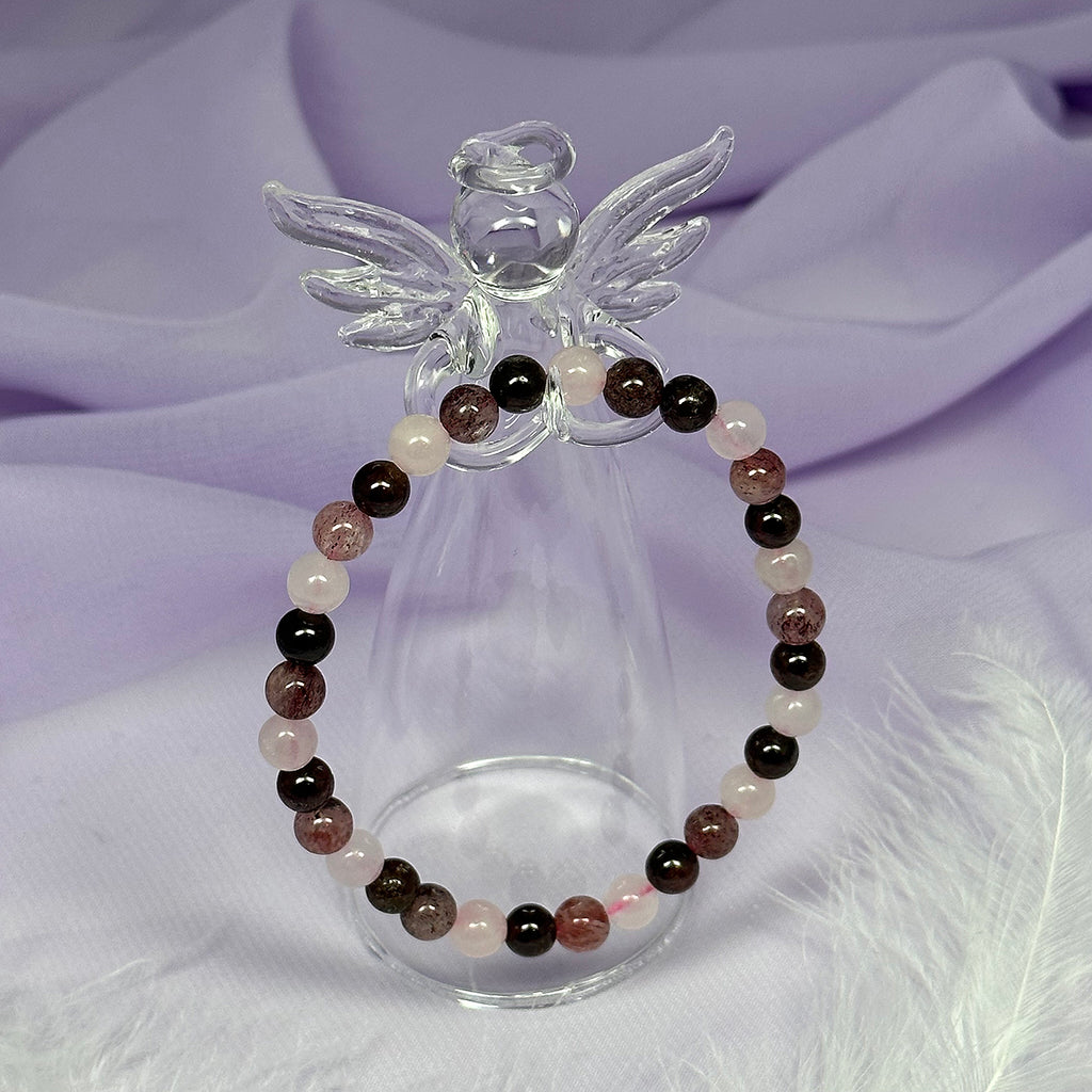 Heart chakra bead bracelet, Rose, Strawberry Quartz, Garnet 11.3g SN54723