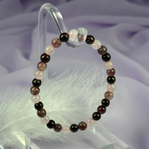 Heart chakra bead bracelet, Rose, Strawberry Quartz, Garnet 11.6g SN54724