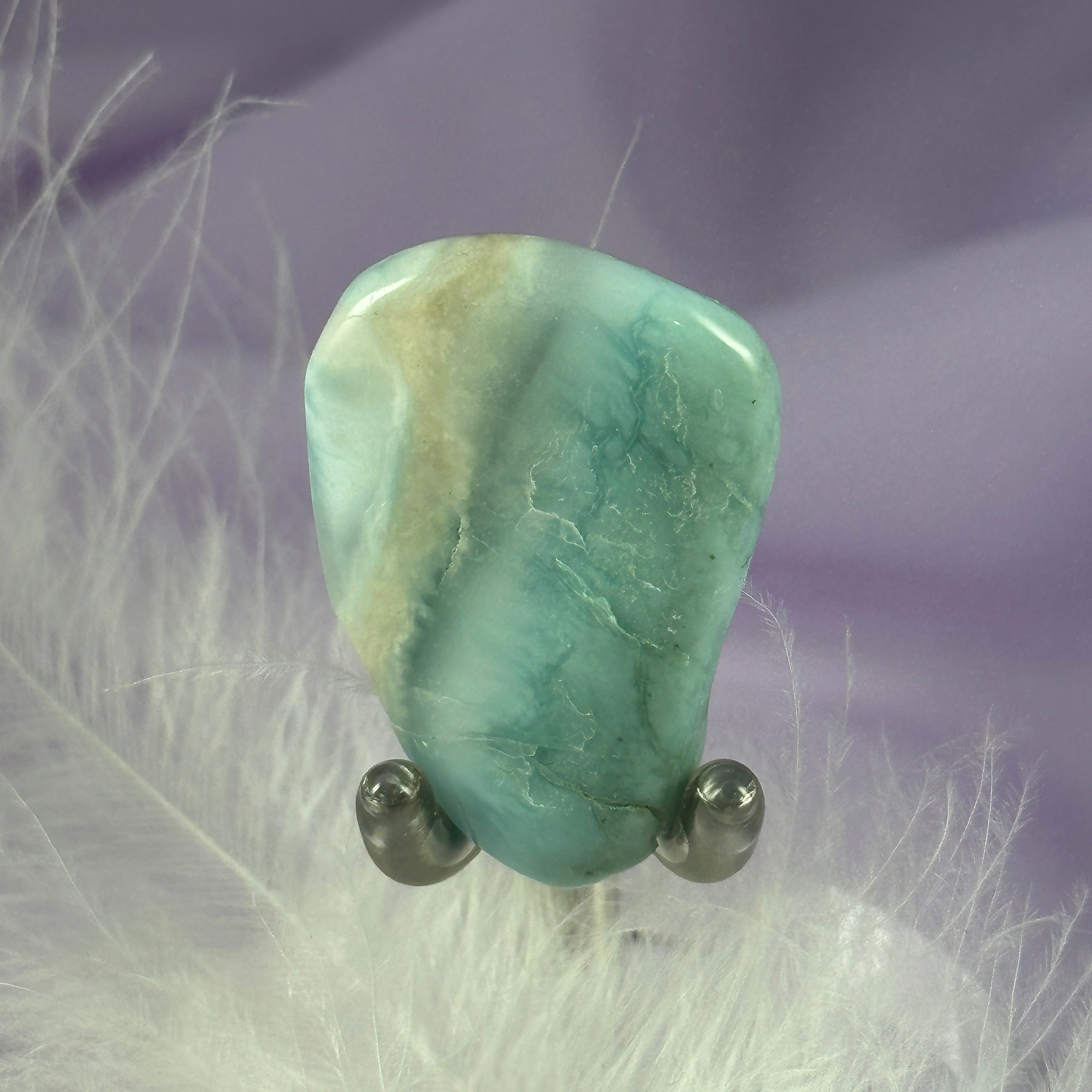 Larimar crystal tumble stone, flat, smooth stone 10.4g SN50990