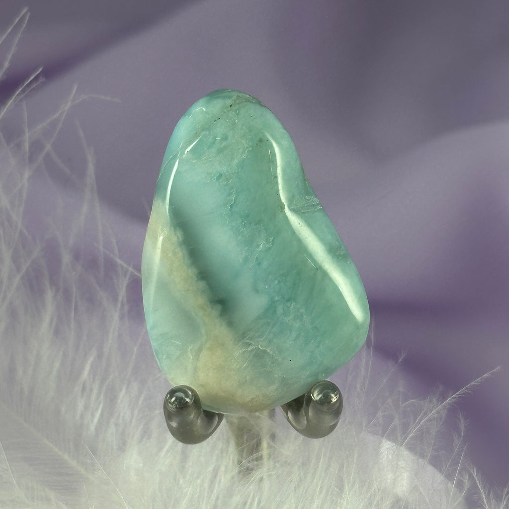 Larimar crystal tumble stone, flat, smooth stone 10.4g SN50990