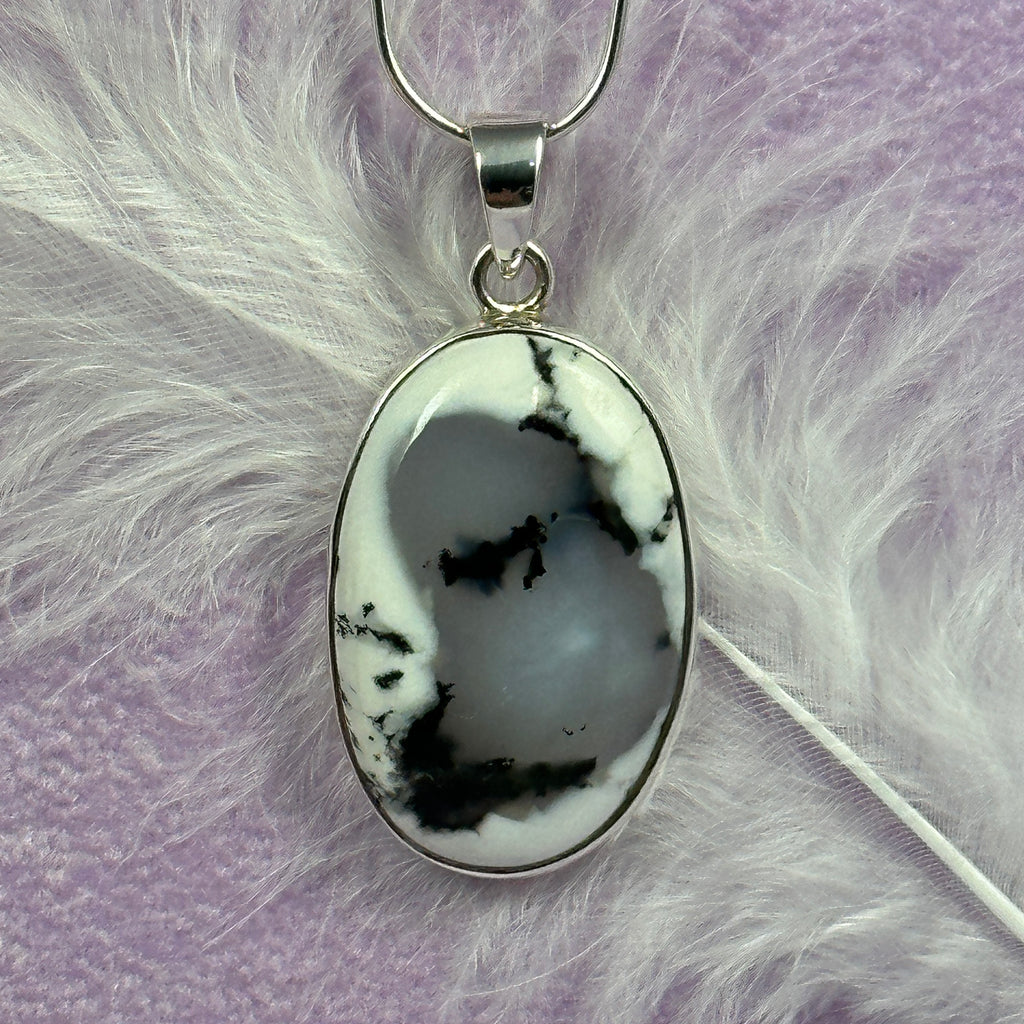 925 Silver Merlinite crystal pendant, Dendritic Opal 6.1g SN53046