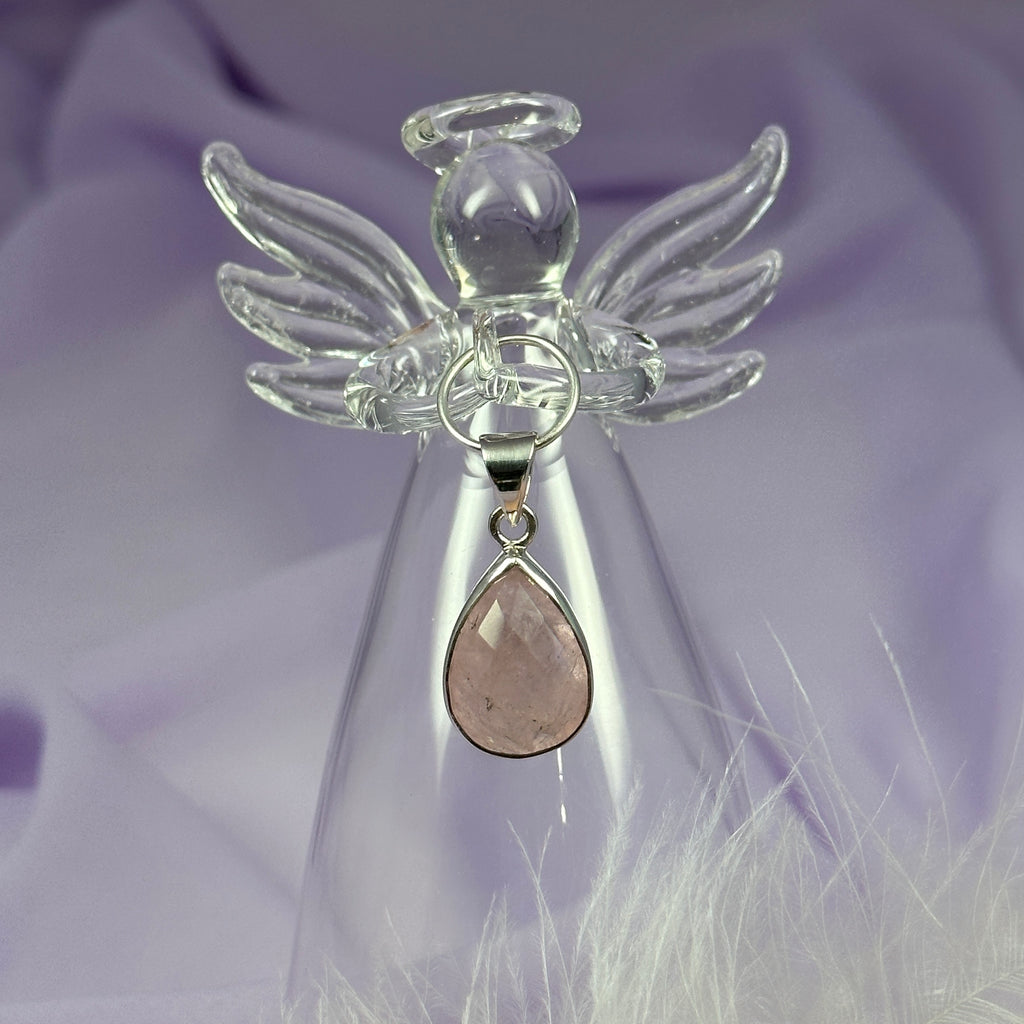 925 Silver faceted Morganite crystal pendant, Pink Beryl 3.7g SN54895
