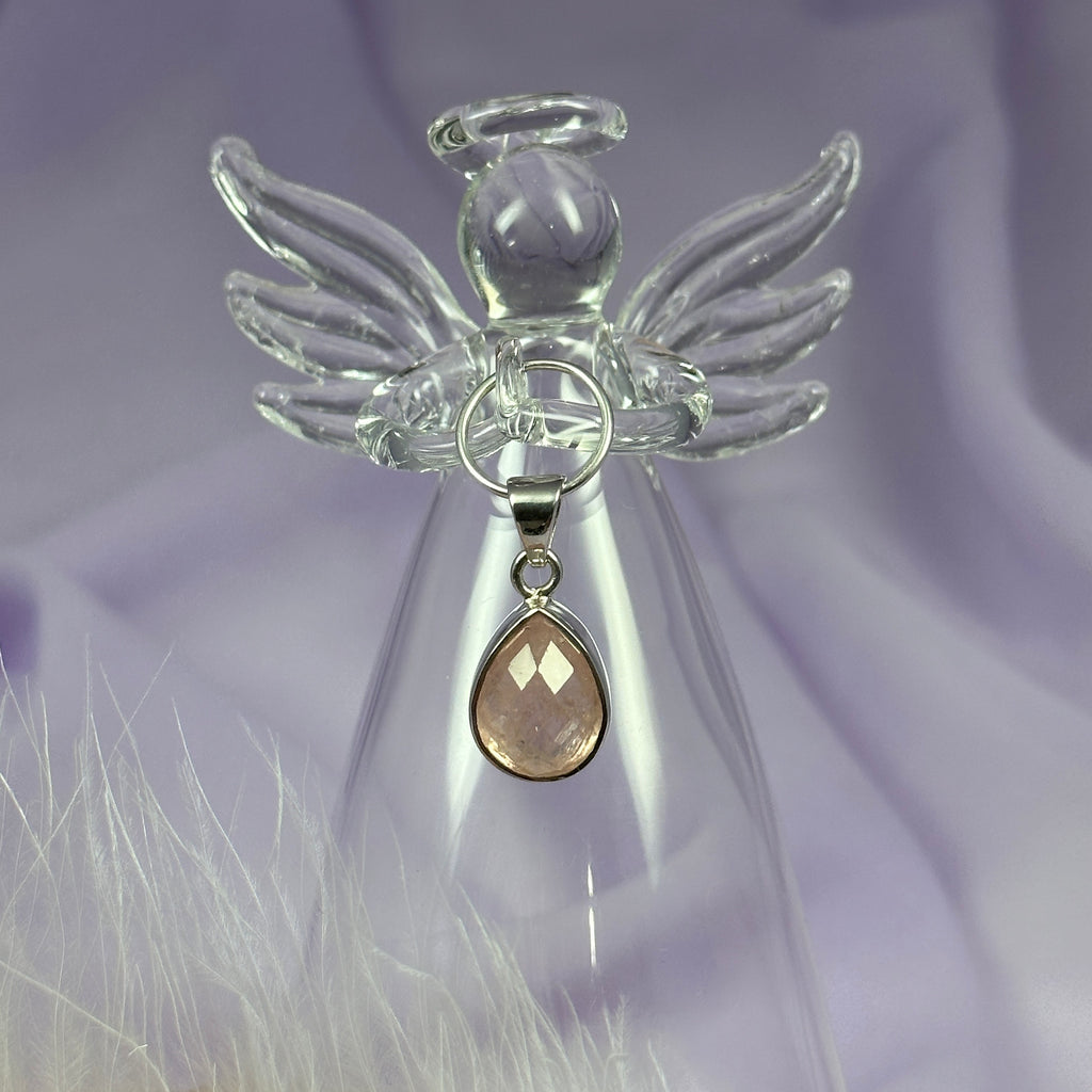 925 Silver faceted Morganite crystal pendant, Pink Beryl 3.0g SN54898