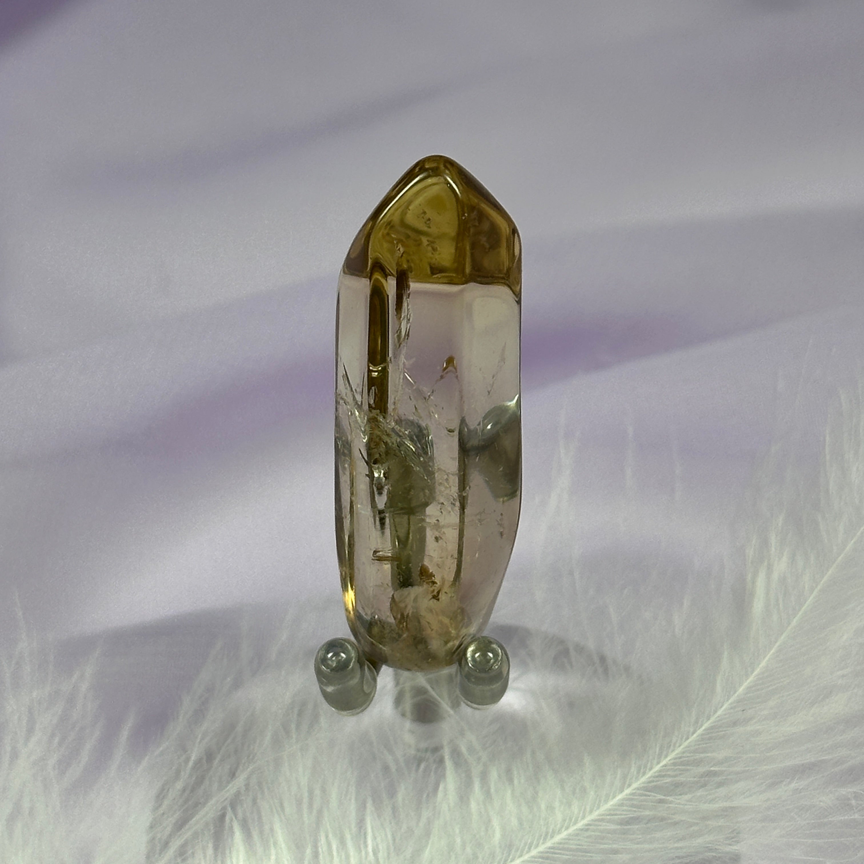 AA soft polished point Natural Citrine..not heated, Rainbows 13.7g SN50835