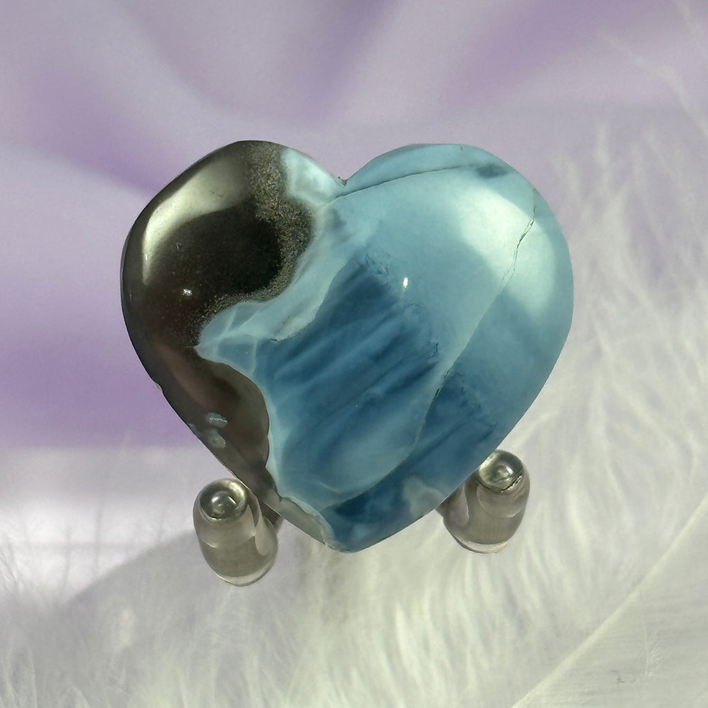 Rare small Owyhee Blue Opal with Smoky Quartz crystal heart 7.2g SN55781