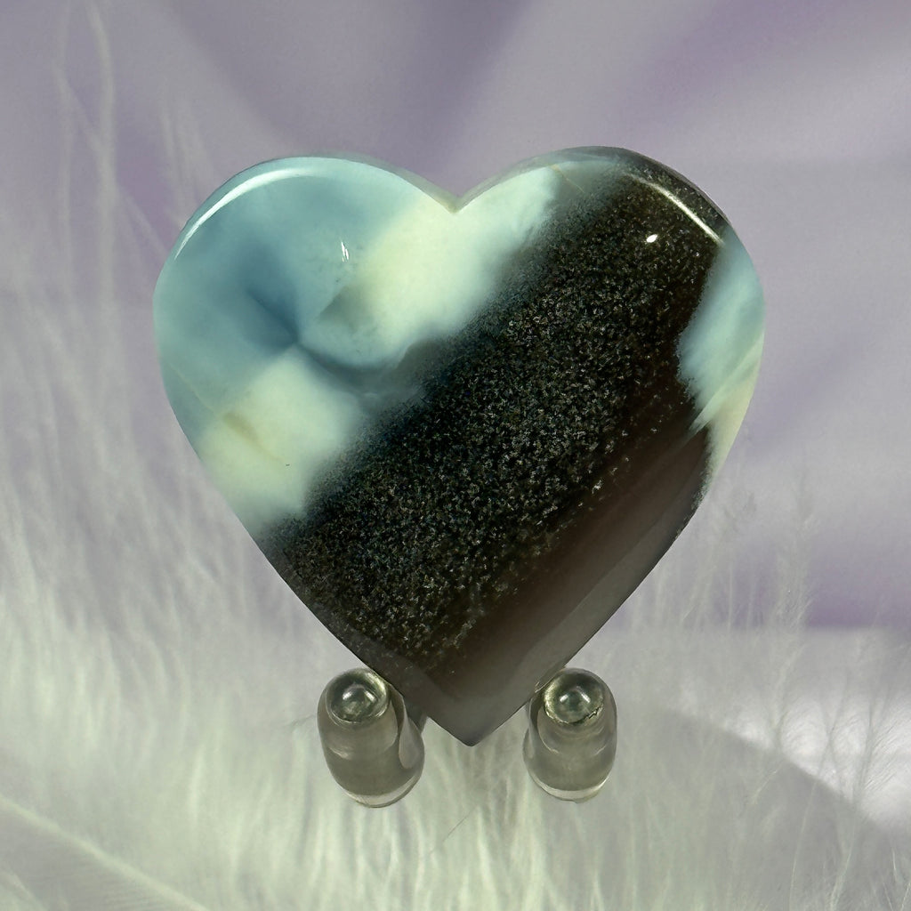 Rare small Owyhee Blue Opal with Smoky Quartz crystal heart 7.3g SN55782