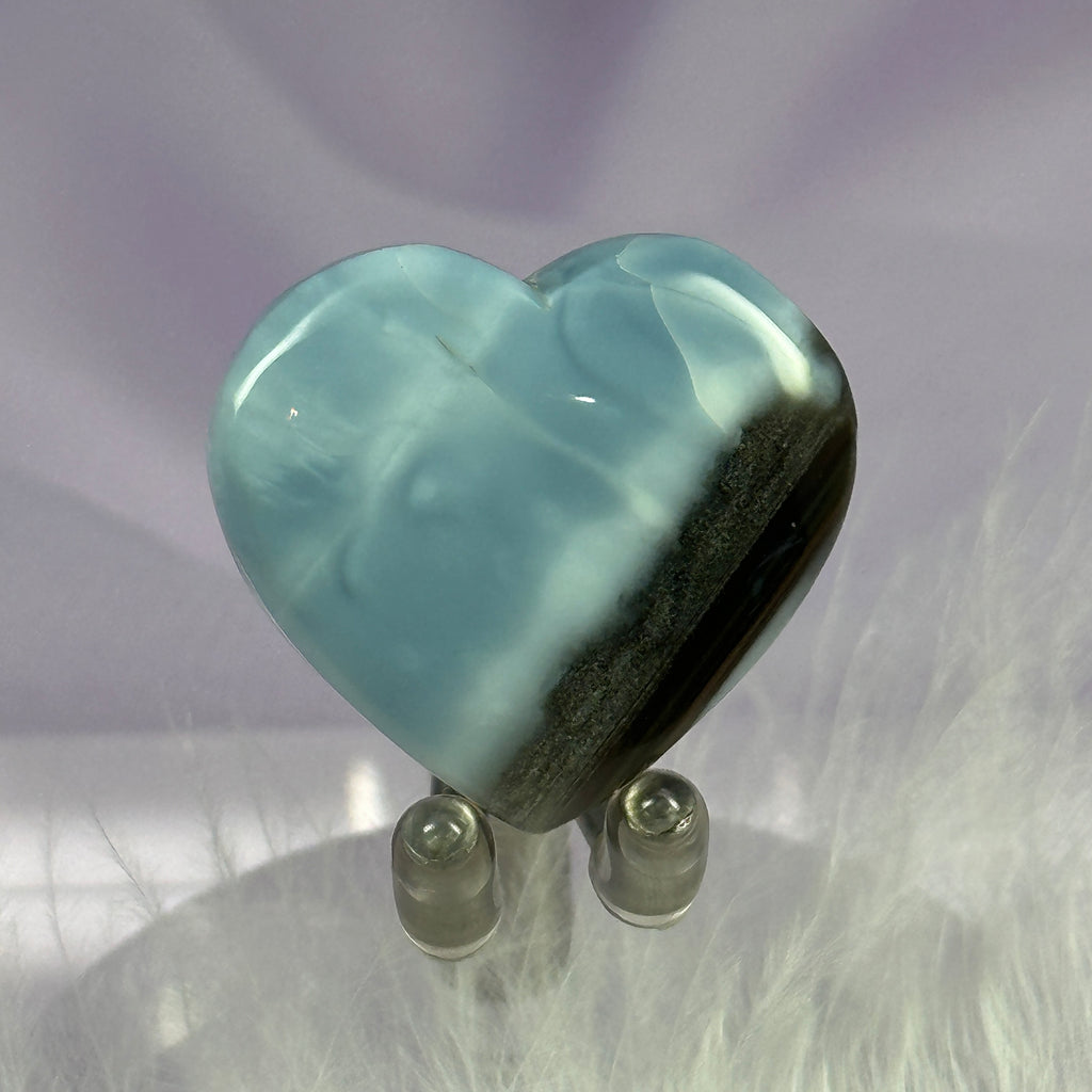 Rare small Owyhee Blue Opal with Smoky Quartz crystal heart 5.3g SN55784