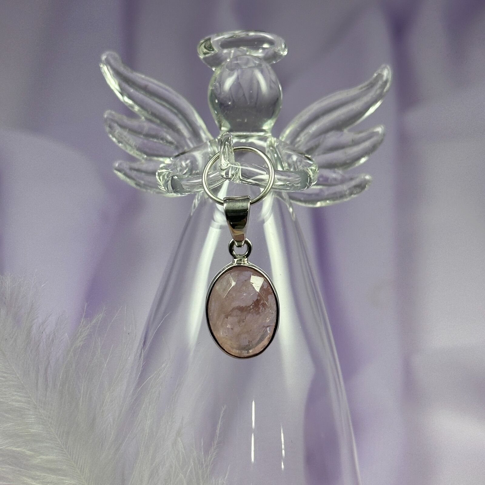 Small 925 Silver faceted Morganite crystal pendant, Pink Beryl 3.0g SN54897