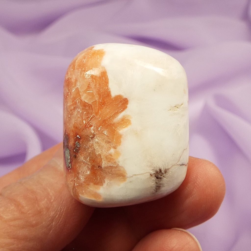 Rare large Scolecite with Peach Stilbite tumble stone 28g SN49126