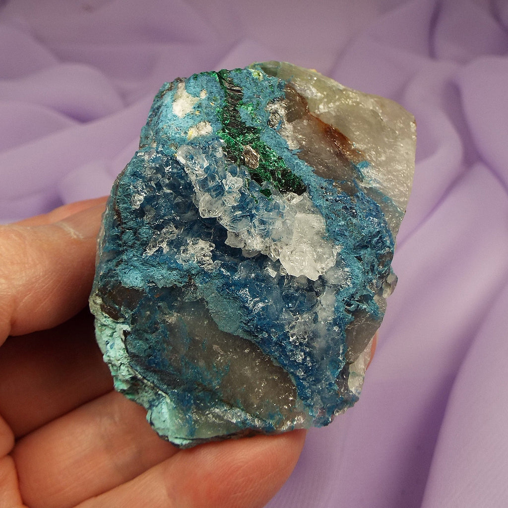 Natural piece Shattuckite, Dioptase, Chrysocolla on Quartz 113g SN54818