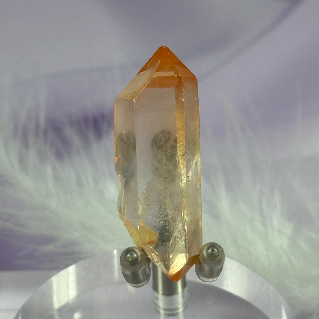 Rare small nat. Peach Lemurian Seed Quartz Double Terminated point, Key 7.6g SN27686