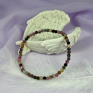 Mixed Tourmaline, Pink, Green, Brown faceted bead bracelet 4.0g SN54744