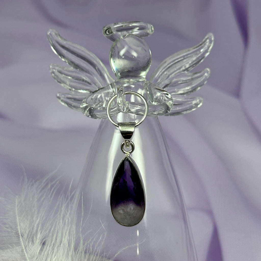 925 Silver faceted Trapiche Amethyst crystal pendant 3.5g SN55132