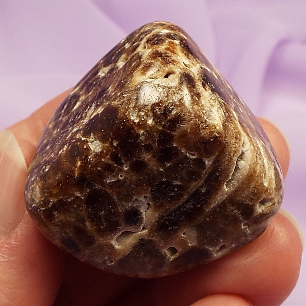 Large striped Chocolate Aragonite, Calcite hand polished stone 34g SN46298