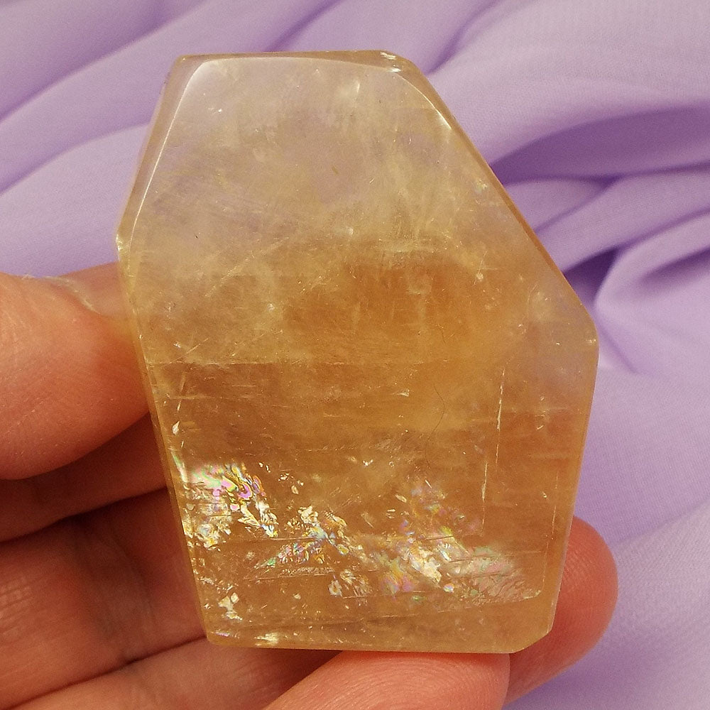 Faceted piece Honey Calcite, Rainbows 'Feel Clear Headed' 54g SN52230