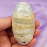 Banded Green Calcite palm stone 'New Possibilities' 110g SN46276