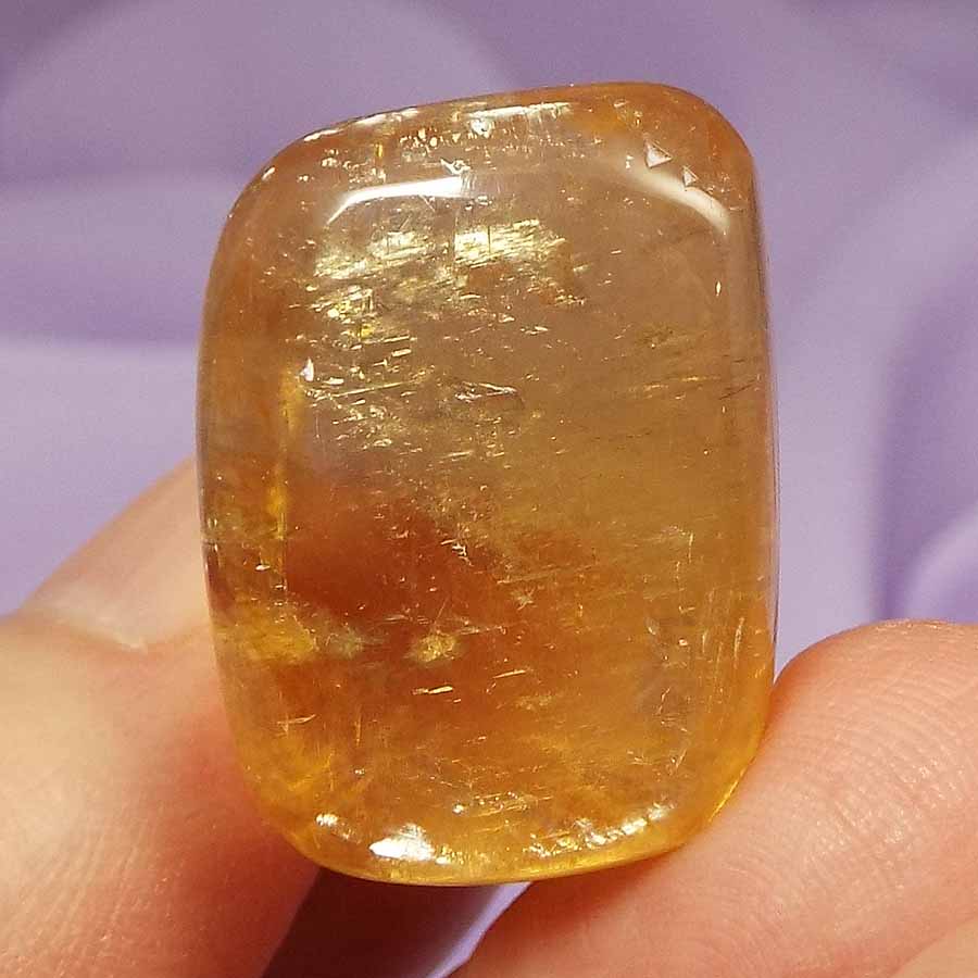 Honey Calcite tumble stone, Rainbows 'Feel Clear Headed' 14.9g SN51639