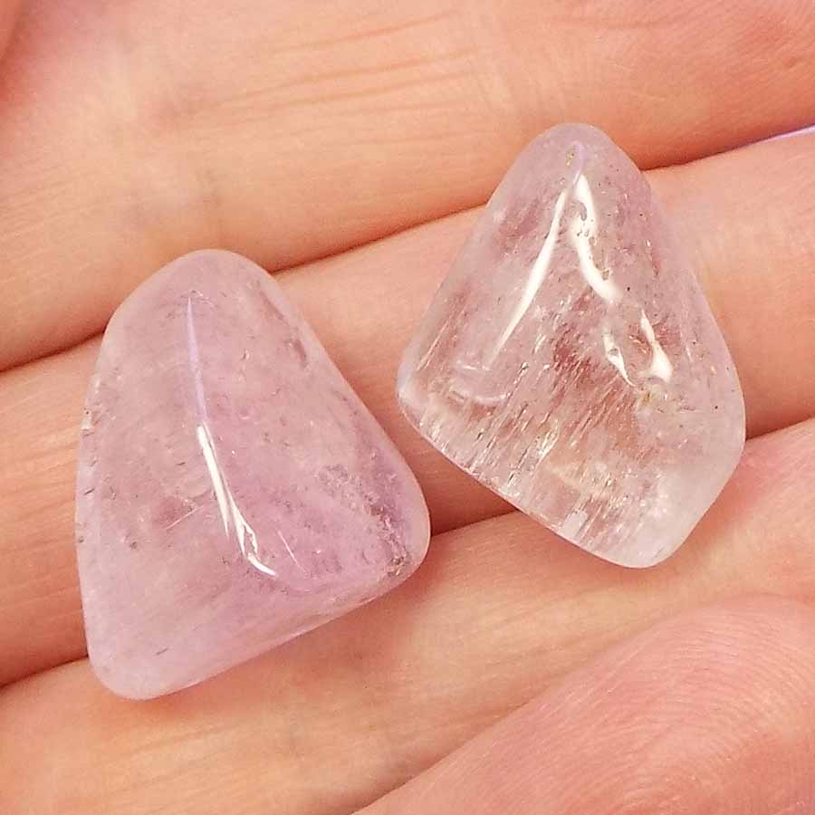 2 x Clear Pink Kunzite tumblestones 'Clear Emotional Debris' 13.6g SN40236