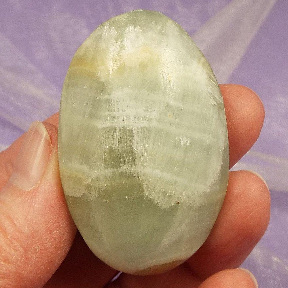Banded Green Calcite palm stone 'New Possibilities' 52g SN46272