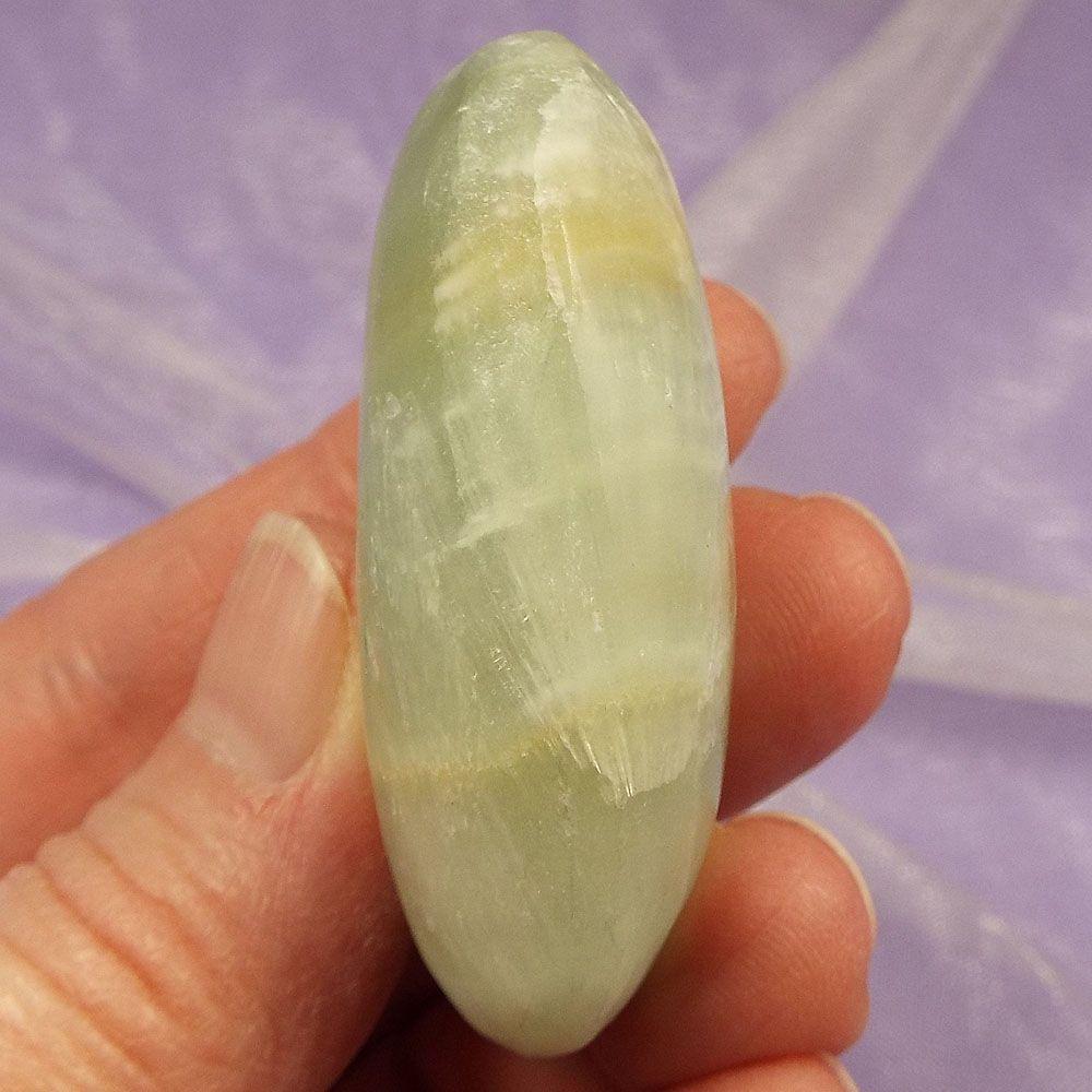 Banded Green Calcite palm stone 'New Possibilities' 52g SN46272