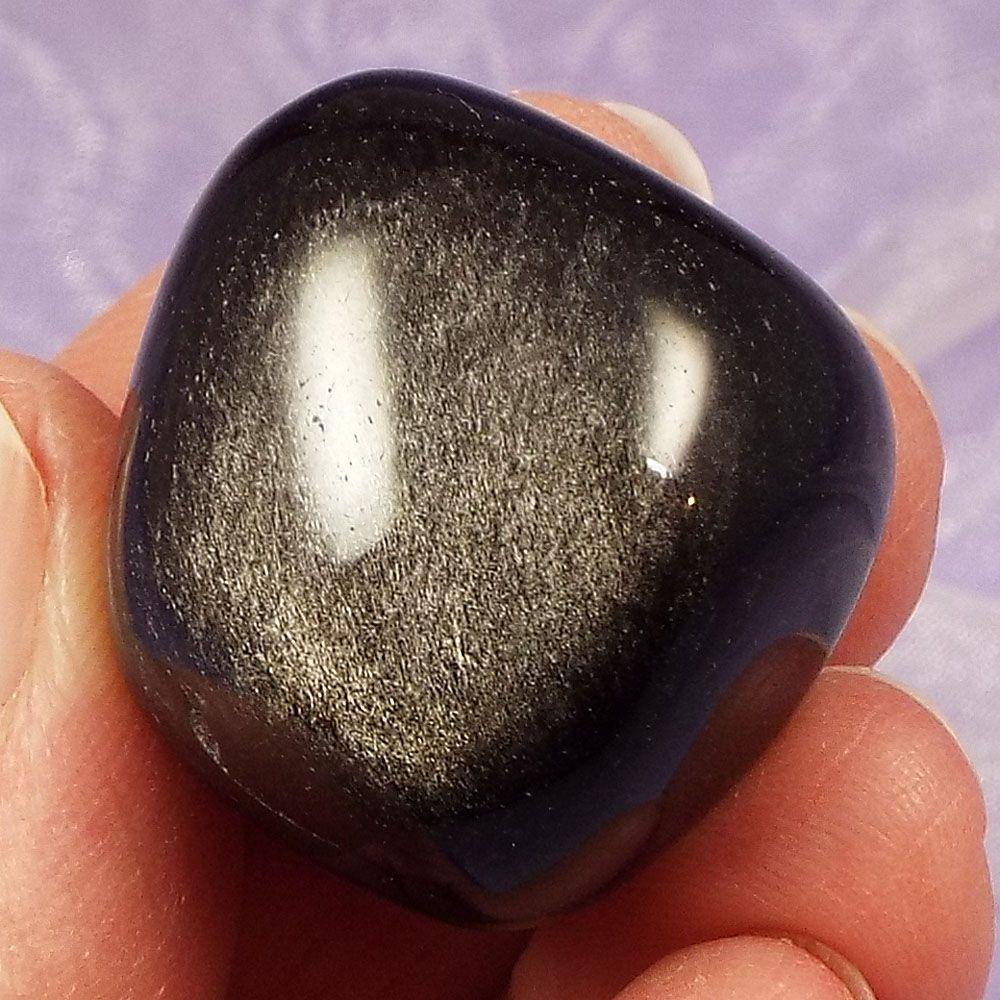 Lovely flash Silver Sheen Obsidian tumble stone 'Emotional Support' 21g SN44282